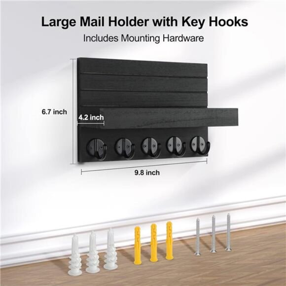 Key Holder for Wall, Decorative Key and Mail Holder with Shelf Has Large Hooks - Picture 2 of 16
